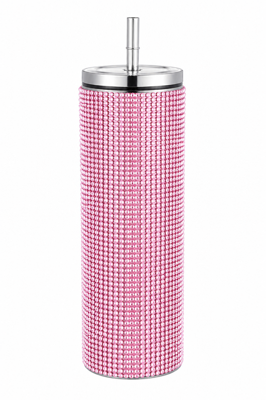 Rhinestone Stainless Steel Tumbler with Straw