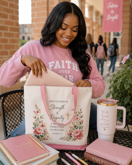She Is Clothed in Strength & Dignity Tote Bag